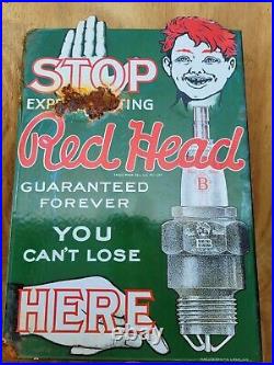 Vintage Red Head Porcelain Sign Spark Plug Gas Flange Signage Motor Oil Service
