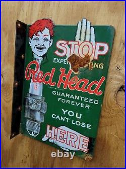 Vintage Red Head Porcelain Sign Spark Plug Gas Flange Signage Motor Oil Service