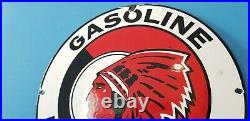 Vintage Red Indian Gasoline Porcelain Gas Motor Oil Native American Service Sign