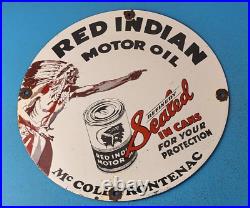 Vintage Red Indian Gasoline Porcelain Gas Motor Oil Service Station Pump Sign