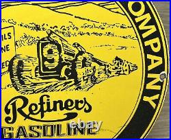 Vintage Refiners Gasoline Porcelain Sign Motor Oil Gas Station Pump Plate