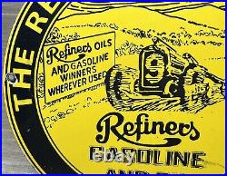 Vintage Refiners Gasoline Porcelain Sign Motor Oil Gas Station Pump Plate