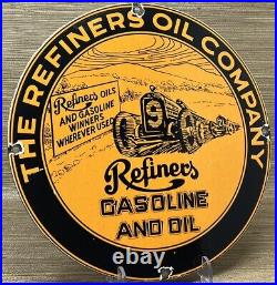 Vintage Refiners Gasoline Porcelain Sign Motor Oil Gas Station Pump Plate