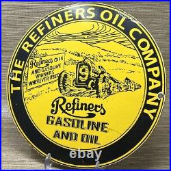 Vintage Refiners Gasoline Porcelain Sign Motor Oil Gas Station Pump Plate