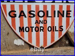 Vintage Republic Gasoline Porcelain Sign Old Motor Oil Gas Pump Plate Shield USA