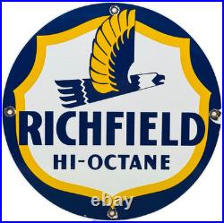 Vintage Richfield Gasoline Porcelain Sign Gas Station Pump Plate Motor Oil