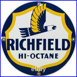 Vintage Richfield Gasoline Porcelain Sign Gas Station Pump Plate Motor Oil