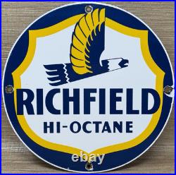 Vintage Richfield Gasoline Porcelain Sign Gas Station Pump Plate Motor Oil