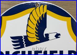 Vintage Richfield Gasoline Porcelain Sign Gas Station Pump Plate Motor Oil