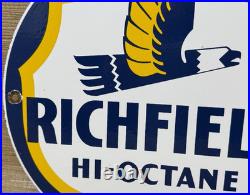Vintage Richfield Gasoline Porcelain Sign Gas Station Pump Plate Motor Oil