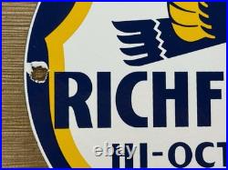 Vintage Richfield Gasoline Porcelain Sign Gas Station Pump Plate Motor Oil