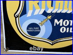 Vintage Richfield Gasoline Porcelain Sign Gas Station Pump Plate Motor Oil