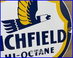 Vintage Richfield Gasoline Porcelain Sign Gas Station Pump Plate Motor Oil