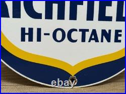 Vintage Richfield Gasoline Porcelain Sign Gas Station Pump Plate Motor Oil