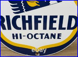 Vintage Richfield Gasoline Porcelain Sign Gas Station Pump Plate Motor Oil