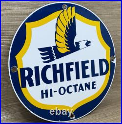 Vintage Richfield Gasoline Porcelain Sign Gas Station Pump Plate Motor Oil