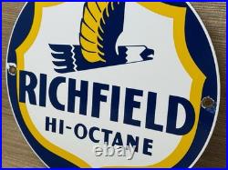 Vintage Richfield Gasoline Porcelain Sign Gas Station Pump Plate Motor Oil