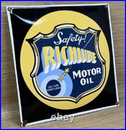 Vintage Richfield Gasoline Porcelain Sign Gas Station Pump Plate Motor Oil