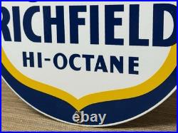 Vintage Richfield Gasoline Porcelain Sign Gas Station Pump Plate Motor Oil