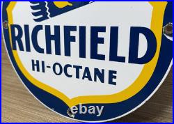 Vintage Richfield Gasoline Porcelain Sign Gas Station Pump Plate Motor Oil