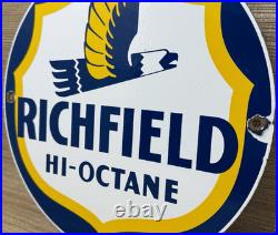 Vintage Richfield Gasoline Porcelain Sign Gas Station Pump Plate Motor Oil