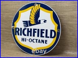 Vintage Richfield Gasoline Porcelain Sign Gas Station Pump Plate Motor Oil