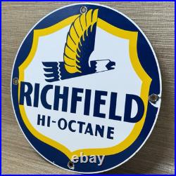 Vintage Richfield Gasoline Porcelain Sign Gas Station Pump Plate Motor Oil