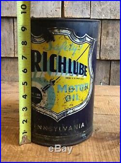 Vintage Richlube Richfield Motor Oil 5 Qt Tin Can Sign Gas Station Race Car