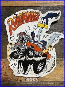 Vintage Road Runner Porcelain Sign Gas Station Motor Oil Service Lube Muscle Car