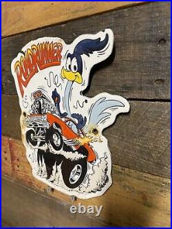 Vintage Road Runner Porcelain Sign Gas Station Motor Oil Service Lube Muscle Car