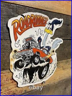 Vintage Road Runner Porcelain Sign Gas Station Motor Oil Service Lube Muscle Car