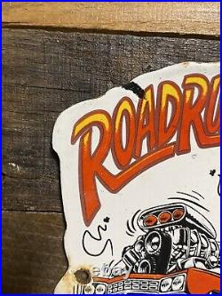 Vintage Road Runner Porcelain Sign Gas Station Motor Oil Service Lube Muscle Car