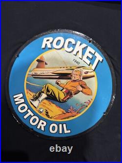 Vintage Rocket Motor Oil Porcelain Gas Oil Motor Lube Garage Mancave Pump Sign Vintage Rocket Motor Oil Porcelain Gas Oil Motor Lube Garage Mancave Pump Sign