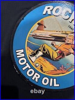 Vintage Rocket Motor Oil Porcelain Gas Oil Motor Lube Garage Mancave Pump Sign Vintage Rocket Motor Oil Porcelain Gas Oil Motor Lube Garage Mancave Pump Sign