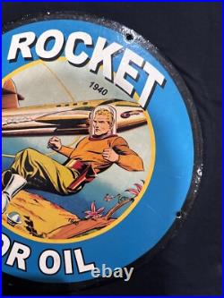 Vintage Rocket Motor Oil Porcelain Gas Oil Motor Lube Garage Mancave Pump Sign Vintage Rocket Motor Oil Porcelain Gas Oil Motor Lube Garage Mancave Pump Sign