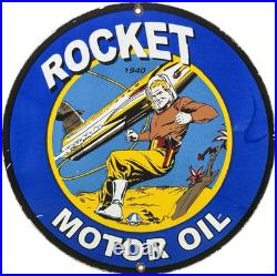 Vintage Rocket Motor Oil Porcelain Sign Gas Station Pump Plate Dennis The Menace