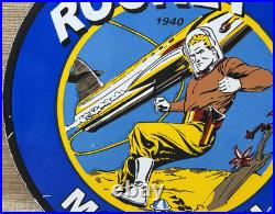 Vintage Rocket Motor Oil Porcelain Sign Gas Station Pump Plate Dennis The Menace