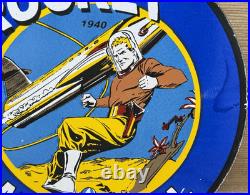 Vintage Rocket Motor Oil Porcelain Sign Gas Station Pump Plate Dennis The Menace