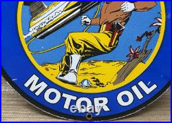 Vintage Rocket Motor Oil Porcelain Sign Gas Station Pump Plate Dennis The Menace