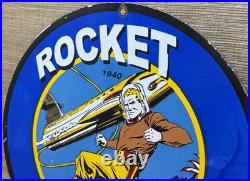 Vintage Rocket Motor Oil Porcelain Sign Gas Station Pump Plate Dennis The Menace