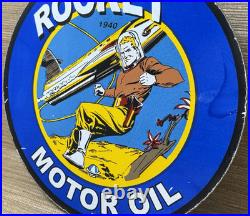 Vintage Rocket Motor Oil Porcelain Sign Gas Station Pump Plate Dennis The Menace