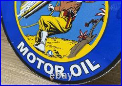 Vintage Rocket Motor Oil Porcelain Sign Gas Station Pump Plate Dennis The Menace