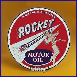 Vintage Rockey Motor Oil Red Girl Porcelain Enamel Gas Oil Station Pump Oil Sign