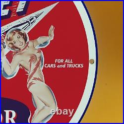 Vintage Rockey Motor Oil Red Girl Porcelain Enamel Gas Oil Station Pump Oil Sign