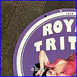 Vintage Royal Triton Porcelain Sign Motor Oil Gas Station Service Pump Plate Ad