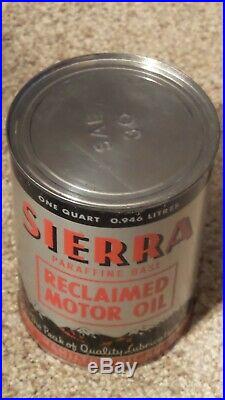 Vintage SIERRA Metal One Quart Reclaimed Motor Oil Can Gas Sign RAREFULLNOS