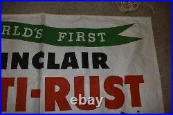 Vintage SINCLAIR ANTI-RUST MOTOR OIL GAS GASOLINE STATION CANVAS BANNER SIGN