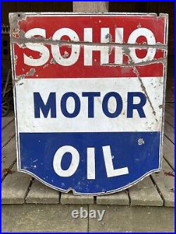 Vintage SOHIO MOTOR OIL Double sided porcelain sign 24 X 29 1/2 REAL DEAL