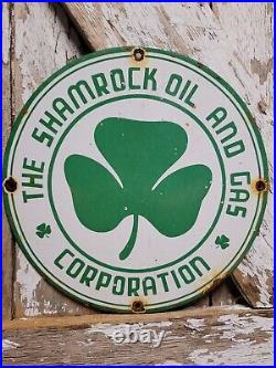 Vintage Shamrock Porcelain Sign Motor Oil Gas Station Service Irish Lucky Clover