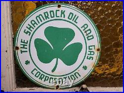 Vintage Shamrock Porcelain Sign Motor Oil Gas Station Service Irish Lucky Clover